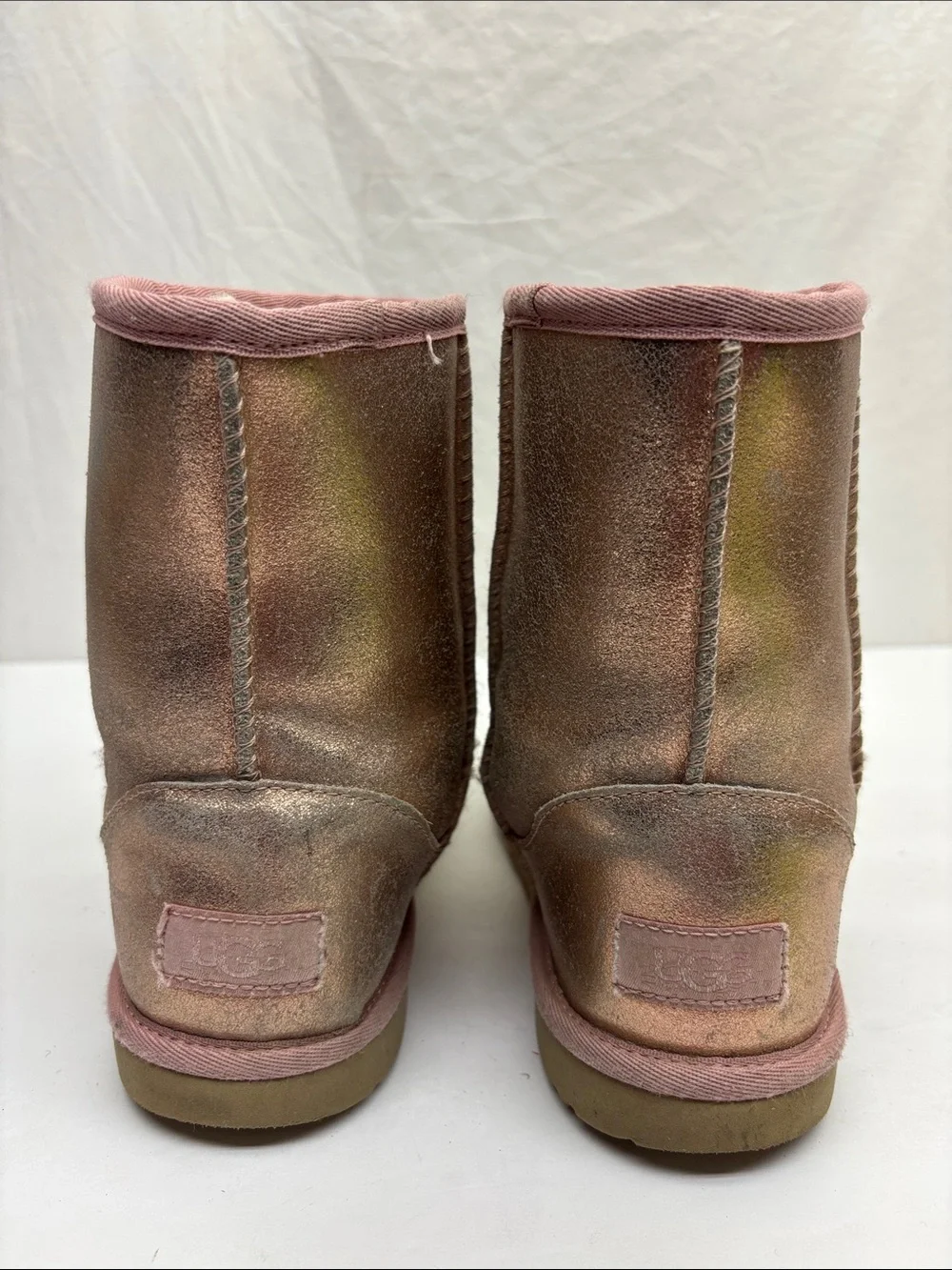 UGG Metallic Pink Faux-Shearling Boots, SZ 3 little girl, box 56